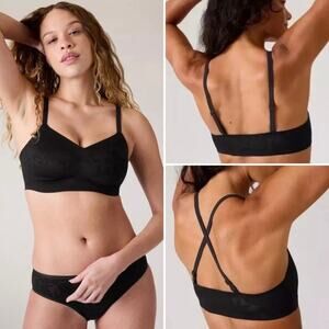 Athleta NWT Ritual Lace Adjustable Bra A-C Black Floral Size L Convertible